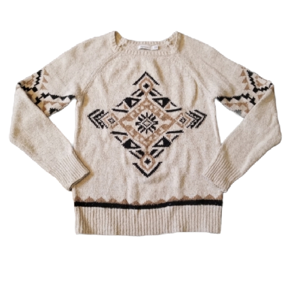 Women's cream Aztec print knit pullover sweater